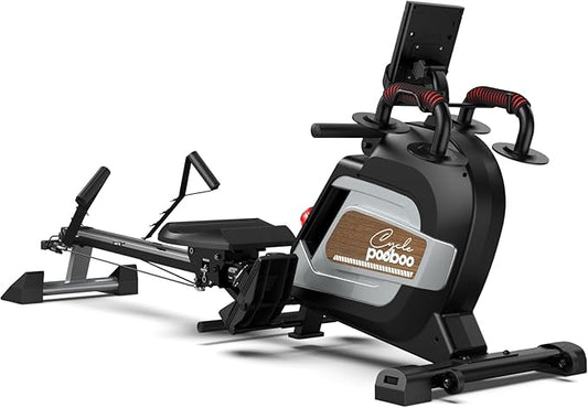 Pooboo Magnetic Rowing Machine 360 LB Weight Capacity, folding rower with Combination Strength exercise, Tablet Holder and Comfortable Seat Cushion, Rower for Home Use