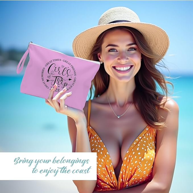Fokongna Girls Trip Pink Wet Dry Bag, Travel Essentials for Women, Beach Gym Swimsuit Toiletry Bag, 11.8 x 2 x 8.6 inches