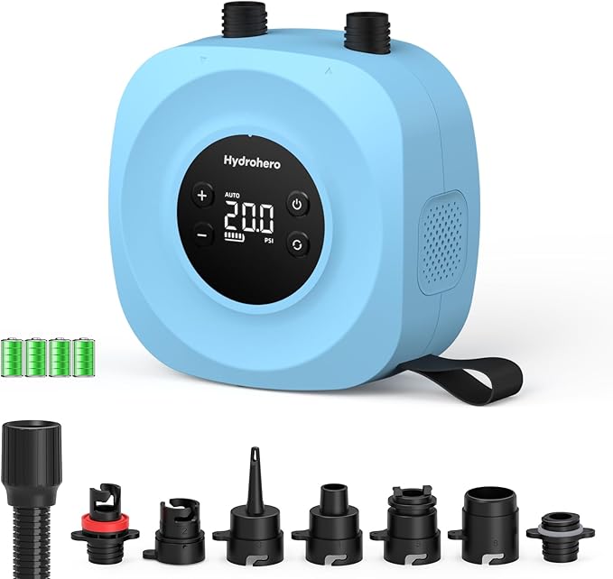 Hydrohero Electric Paddle Board Pump, Rechargeable 20PSI High Pressure SUP Pump, Intelligent Dual Stage Inflation & Deflation, Auto-Off for Stand Up Paddle Boards, Surfing Kite, Tent, Boat