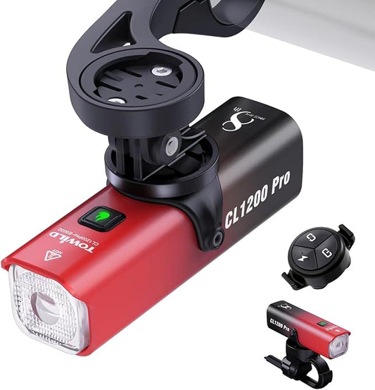 TOWILD CL1200 Bike Lights for Night Riding,Compatible with Garmin/GoPro Mount,1200 Lumen Bright Bike Headlight,Rechargeable Battery,Waterproof Bike Front Light for Commuter Cyclists