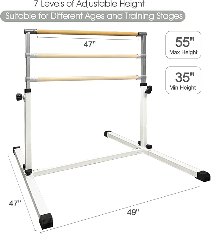 XDEMODA The Latest Model Gymnastics Bar for Kids Ages 3-15 for Home, Anti-Slip, Easy to Assemble, 35” to 55” Adjustable Height Gymnastic Horizontal Bars Equipment