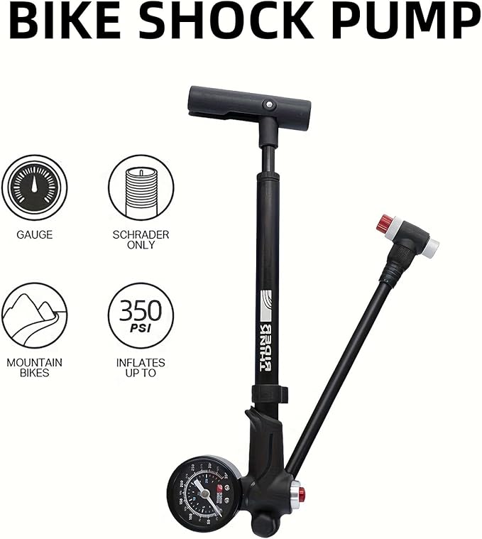 ThinkRider Shock Pump for Mountain Bike, High Pressure 350 Psi for Front Fork and Rear Bicycle Suspension Air Pump with Gauge Fits Schrader & Presta Tire Valve