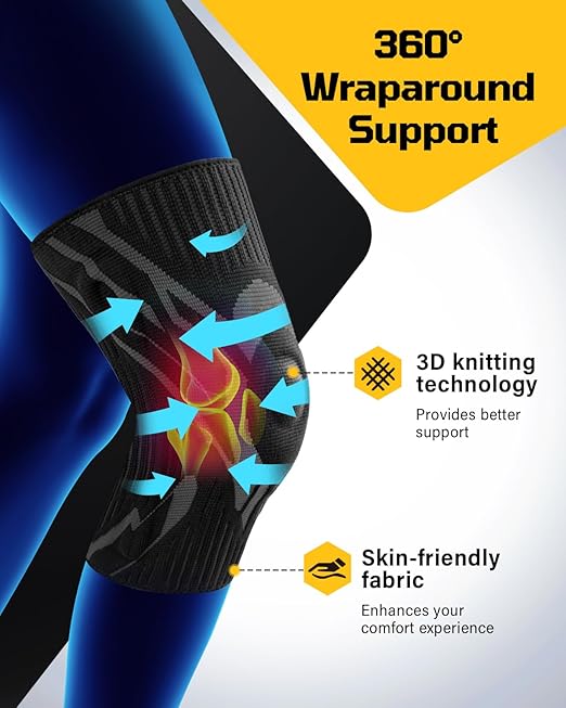 Knee Compression Sleeve, Knee Brace for Men & Women, Knee Support for Running, Basketball, Workout, Gym, Hiking, Sports, Black, Small