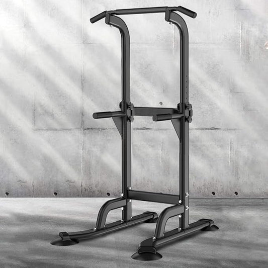 Dland Power Tower Pull Up Bar Dip Station and Height Adjustable Dip Bar Stand, Multi-Function Home Gym Exercise Equipment Strength Training Fitness Workout Station