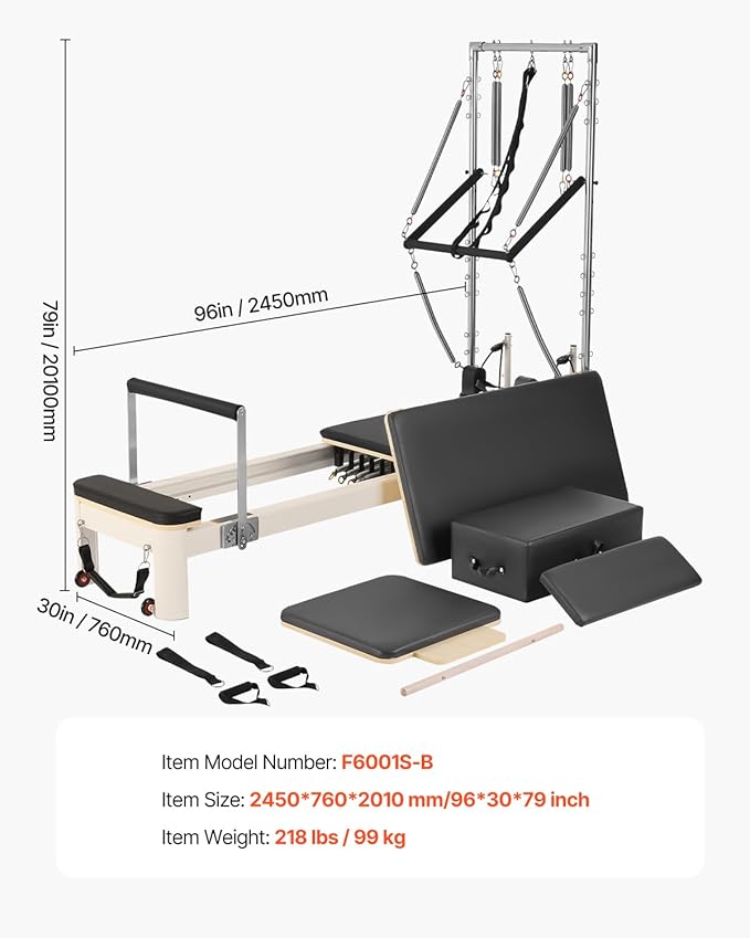 VEVOR Pilates Reformer Machine, Pilates Workout Equipment for Home Gym Studio Use, Pilates Bed with Dual Resistance- Spring & Cord, Reformer Set, Up to 400 LBS