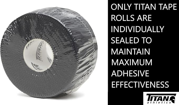 Titan Athletics - Premium Quality Black Athletic Tape/Sports Tape - 1 1/2 Inch x 45 Feet Per Roll - 100 Percent Cotton with Zinc Oxide - Easy Tear Zig Zag Design. (Black, 6 Count (Pack of 1))