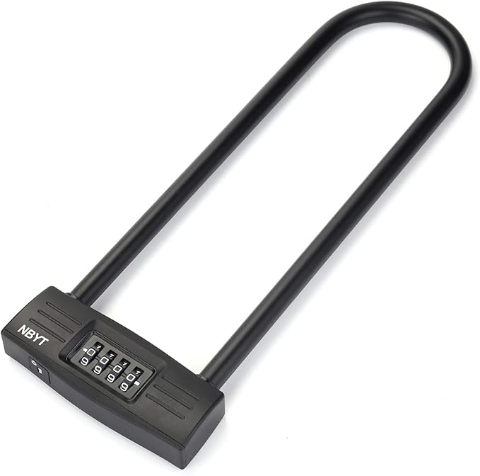 U Bike Lock - Heavy Duty Combination Lock for Motorcycle Wheel, Office Door, Fence & Gate - Resettable, Long Combination U-Lock in Black - Steel/Zinc/PVC Construction - 13.78 x 4.7 x 1.1 Inches