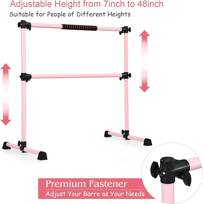 GYMAX Portable Ballet Barre, 4 Feet Folding Height Adjustable Ballet Bar with Anti-Skip Pad, Heavy Duty Freestanding Stable Stretch Bar for Home Kids Teenager Adults