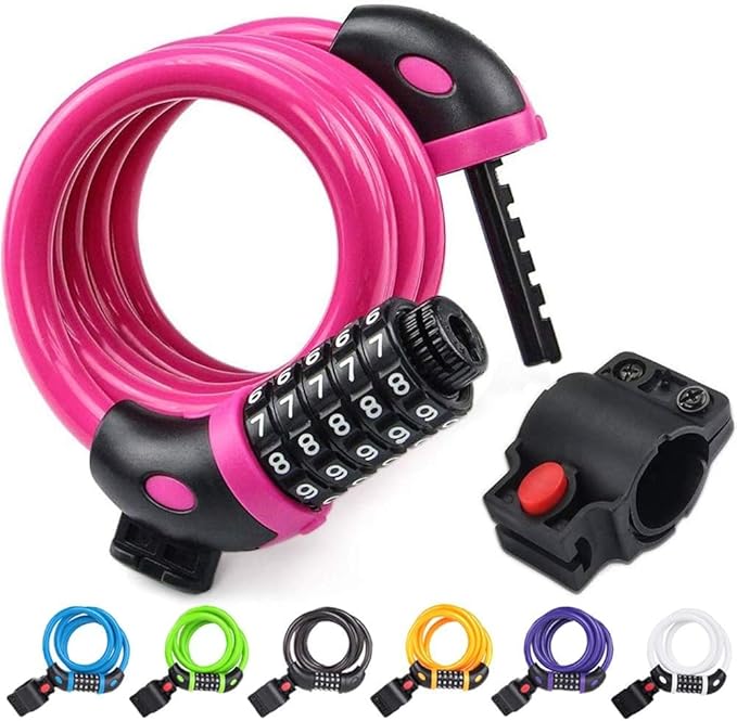 NDakter Bike Lock, 4/5.6 Feet Bicycle Cable, High Security 5 Digit Resettable Combination Coiling Bicycle Lock, Heavy Duty Anti Theft Cable with Mounting Bracket, 1/2 Inch Diameter (12mm)