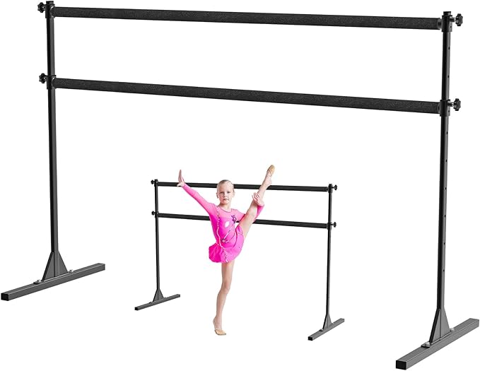 4FT/5FT/6FT Height Adjustable Freestanding Ballet Barre with Fabric Sleeve Portable Double Ballet Bar 350 lbs Capacity Heavy Duty Dance Barre for Home Workout, Stretch