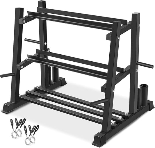 Dumbbell Rack, Bongkim Dumbbell Set with Rack Stand, Dumbbells Weights Rack for Home Gym, Weight Rack for Dumbbells, Kettlebells, and Weight Plates 1100LBS