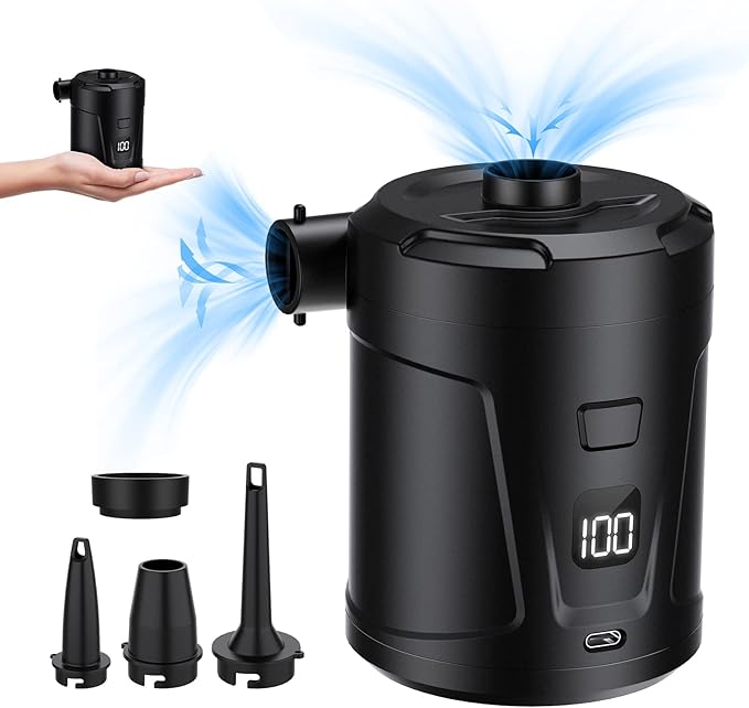 5200mAh Electric Air Pump for Inflatables, Air Mattress Pump Portable with LED Display Screen & 4 Nozzles, Inflator/Deflator Pumps for Pool, Paddle Boats, Camping, Swimming Ring