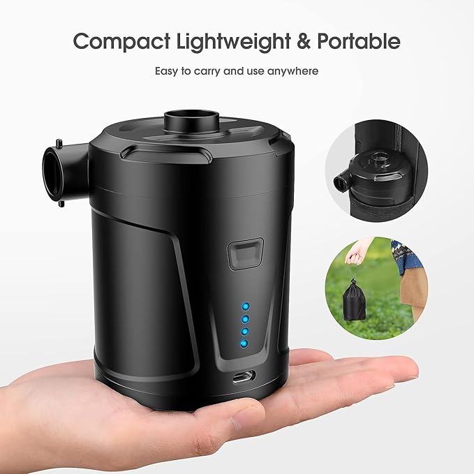 Mini Air Pump, USB Rechargeable Quick-Fill Inflator Deflator Air Mattresses,Camping 3 Nozzles,Small air Mattress Pump,air Mattress Pump Electric,Portable Rechargeable air Pump for Inflation
