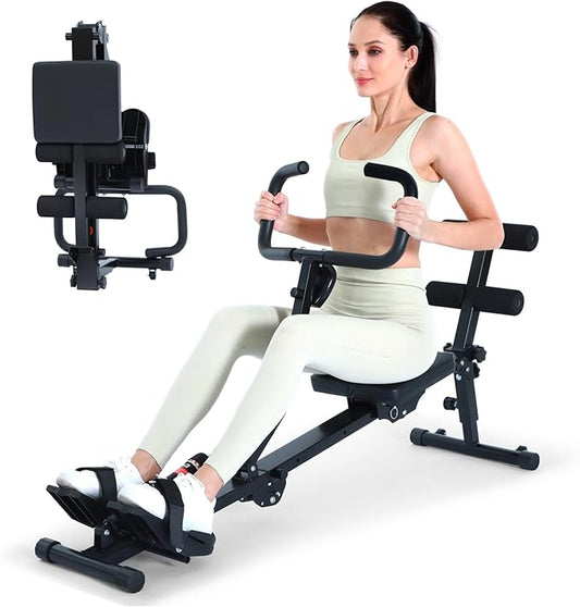 Sportneer Rower Machine for Home Foldable Hydraulic Rowing Machine with 12-Level Resistance - Multi Functional Row Machine Equipped with Caster and Backrest, 297lbs Maximum Load Rower Machines