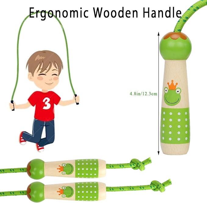 EGOSKY Jump Rope Kids, 7.2ft Children Adjustable Cotton Skipping Rope with Wooden Handle for Boys Girls Fitness Outdoor Activity