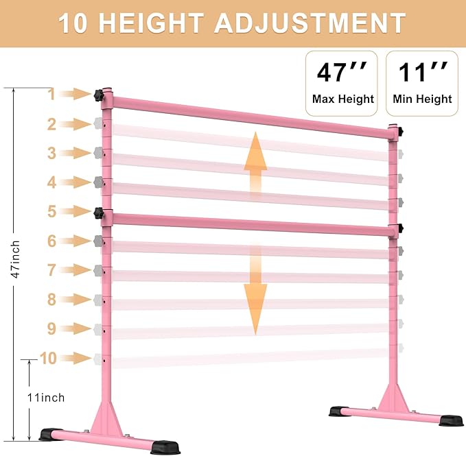 Height Adjustable Ballet Barre, Heavy Duty Freestanding Dance Bar, Anti-Slip Sturdy for Kids & Adults, Ideal for Home, Ballet, Fitness, Yoga