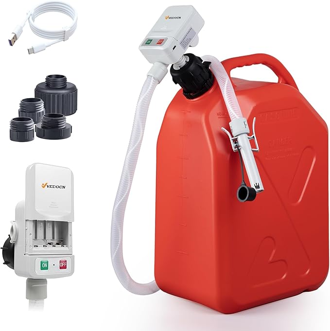 Automatic Fuel Transfer Pump with Auto-Stop, 51'' Extra Long Hose, 3.2 Gallon per Min, Fast and Safe Portable Gas Can Pump for Oil,Battery or USB Powered, 4 Can Adapters,Diesel,Gasoline (Gray)