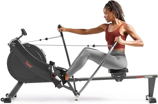 Sunny Health & Fitness Compact Full-Motion Rowing Machine w/Adjustable Resistance, Low-Impact Full-Body Workout Rower w/Long Slide Rail, Space-Saving Design, Optional Free SunnyFit App Connection