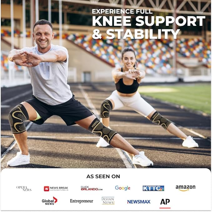 Modvel 2 Pack Knee Brace for Women & Men - Workout Knees Compression Sleeve for Knee Pain Relief Joint Support for ACL, Arthritis, Meniscus Tear Knees Brace for Sports, Rodilleras para Gym Fitness