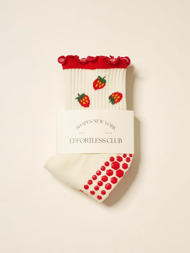 Crew Half Calf Grip Socks, Cutest Fruits Pilates Socks, Ruffle socks, Non-Slip, Barre Yoga Fitness