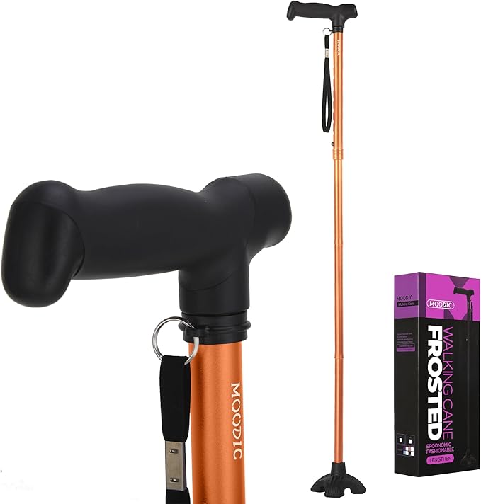 Walking Cane for Men and Women, Extended Grip; Solid Base; Foldable; Adjustable Heights; Lightweight; Free Standing; Portable Canes for Seniors (Orange)