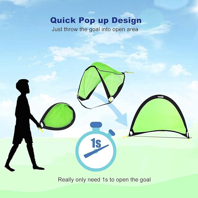 Poray Soccer Goal for Kid Easy-up Set of Two Portable Soccer Net 210D Oxford with 8 Field Marker Cones Extra Stakes Fun for Backyard and Soccer Training