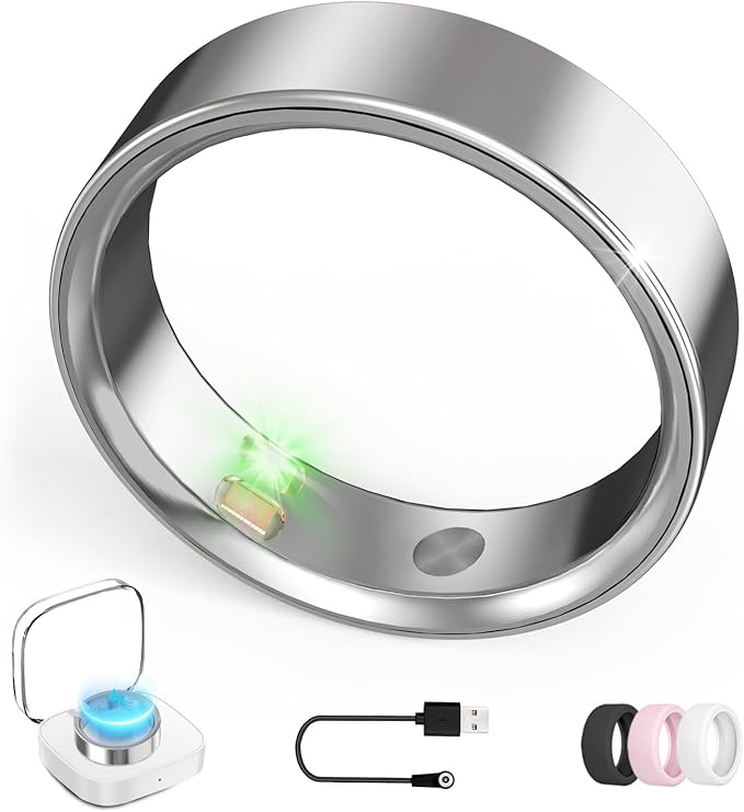 Smart Ring with Vibration Alerts, health tracker ring with Body Temperature Monitor, Heart Rate, Sleep & Fitness Tracking, Waterproof Activity Ring for Men & Women, No App Fees (Silver, 10#)