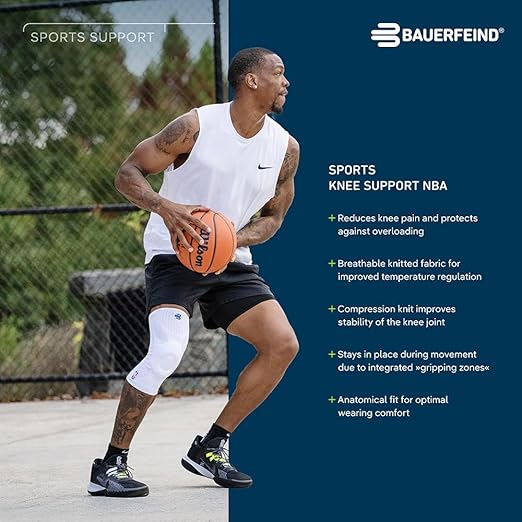 Bauerfeind Sports Knee Support NBA - Officially Licensed Basketball Knee Brace - Relief and Stabilization - Targeted Compression - Lightweight & Durable - Black, Medium