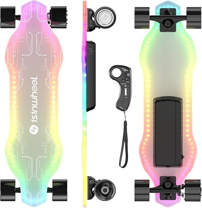 isinwheel V4/V6/V6pro/V8/V10 Electric Skateboard with Remote, 250W/450W/500W/1200W/3000W Brushless Motor, 9Mph/12Mph/30 Mph /32Mph Top Speed, Electric Longboard for Adults ＆Teens