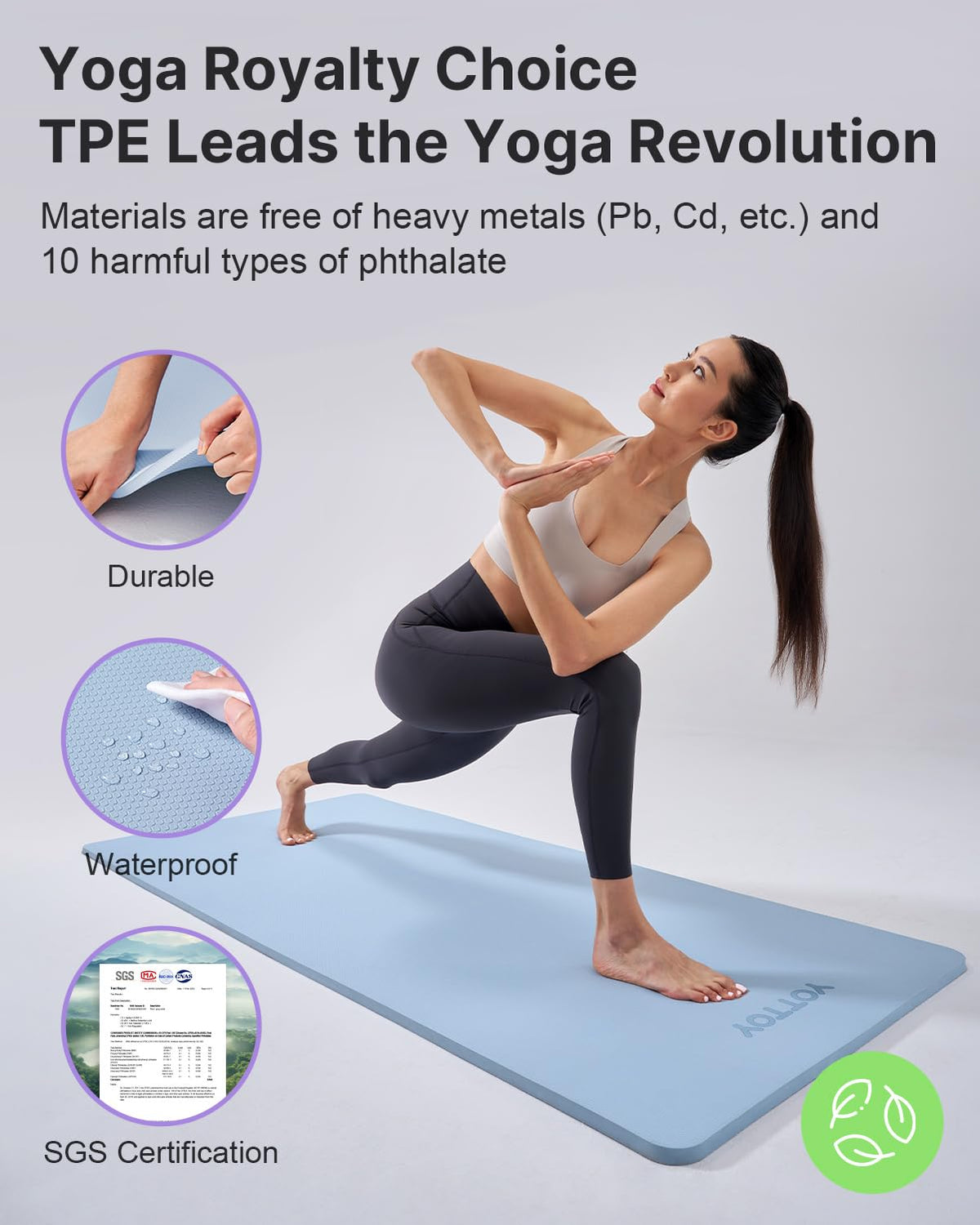 YOTTOY Yoga Mat，Extra Thick Yoga Mat (1/2inch),Professional TPE Exercise Mat,Non-Slip Workout Mat for Yoga, Pilates, Fitness, Barefoot Workouts, Home Gym Studio with Strap