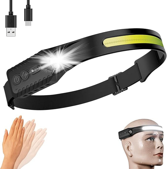 Rechargeable LED Headlamp,COB230° Wide Light Headlamps, 5 Modes of Lightweight Headlamp with Motion Sensors, Type-C USB Charging Headlamps,Suitable for Night Running, Night Fishing, Cycling, Camping.