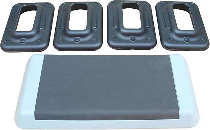 Kaimei Adjustable Aerobic Step Platform - 2 Height Options - Durable Fitness Stepper for Cardio, Lunges, & Home Workouts (Black+ Gray)