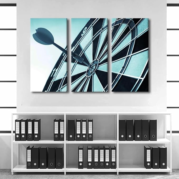 Dart Board Pictures Wall Art 3 Piece Dart Hits the Bullseye Rustic Decor Artwork Contemporary Home Decor for Living Room Bar Club Sports Theme Posters and Prints Framed Ready to Hang(24" Wx36 H)