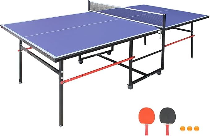 8ft Table Tennis Table Foldable & Portable Ping Pong Table Set for Indoor & Outdoor Games with Net, 2 Table Tennis Paddles and 3 Balls