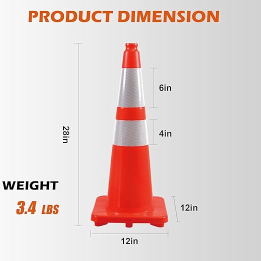 4 Pack 28" Traffic Cones – Durable Orange PVC Safety Cones with Reflective Collars for Parking, Construction, Roadwork & Driving Practice