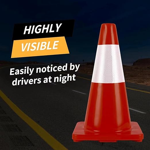 Traffic Cones 18 inch 12 Pack Safety Cones Orange with Reflective Collars Fit Parking Lot,Driveway Road Traffic Control Construction Sport Cones