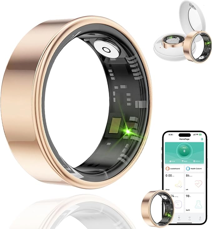 Smart Ring Health Tracker, Fitness Sleep and Heart Rate Monitor Smart Ring, Waterproof Bluetooth Fitness Tracker Ring IPX68 Waterproof (Rose Gold, 7)