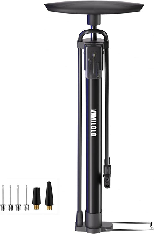 VIMILOLO Bicycle Pump, Bike Floor Pump with Gauge Inflator for Presta and Schrader Valve Portable Tire Pumps for Ball Bike Pumps