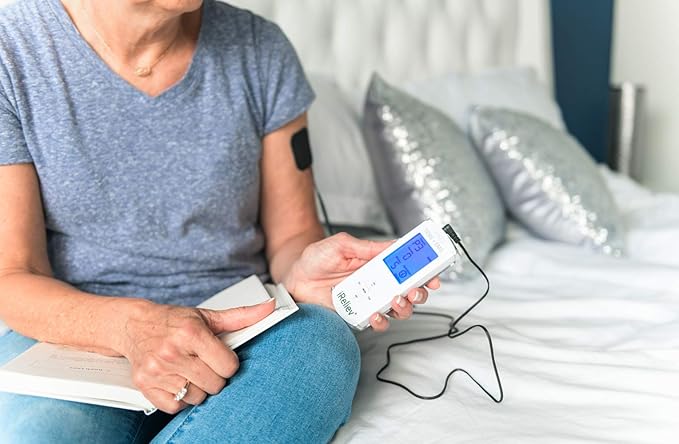 FDA Cleared iReliev TENS Unit + EMS 14 Therapy Modes, Premium Pain Relief and Recovery System, Rechargeable, Large Back Lit Display, 12 Electrodes & Case