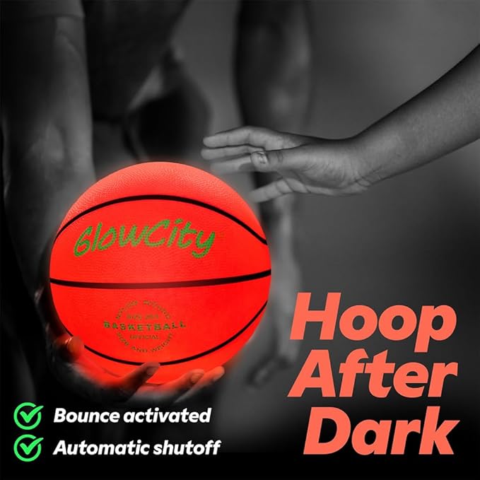 GlowCity Glow in The Dark Basketball - Sizes 5, 6, 7 Light Up Ball for Kids, Teens & Adults - Red Glow for Outdoor Games - Sports Birthday Gifts Ideas for Boys Ages 6 7 8 9 10 11 12 13 14