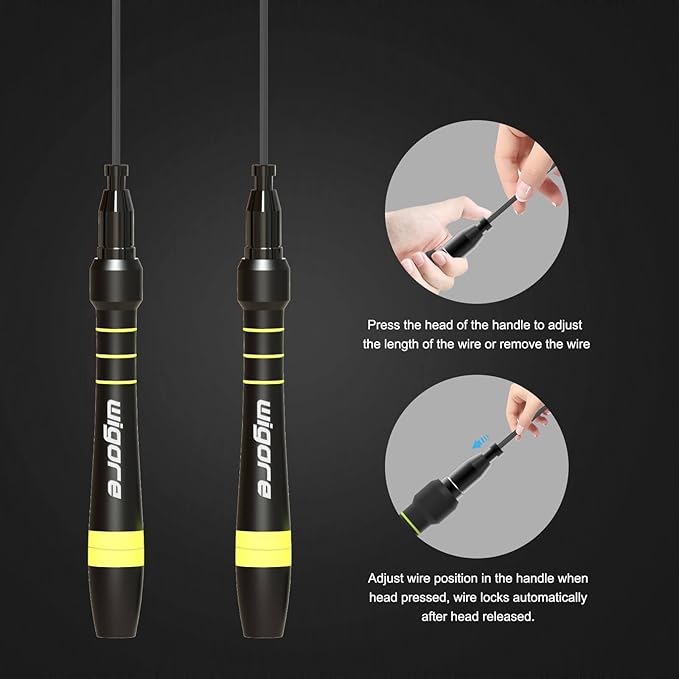 Jump Rope Fitness, Wigore High Speed Jump Rope for Men and Women exercise,360 Degree Spin, Silicone Grip with 2 Speed Rope Cables for Home Workout, Color Black