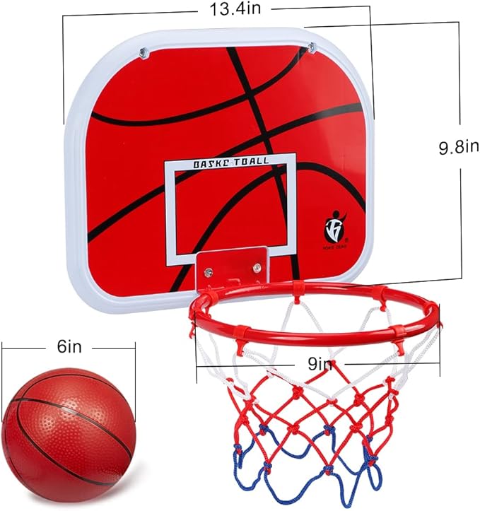 Mini Basketball Hoop Set for Kids Adults, Indoor Play Wall Mount Basketball Hoop for Door with 4 Small Replacement Toddler Basketballs, ABS Backboard Metal Rim Goal Sport Gifts for Pool Game Fun