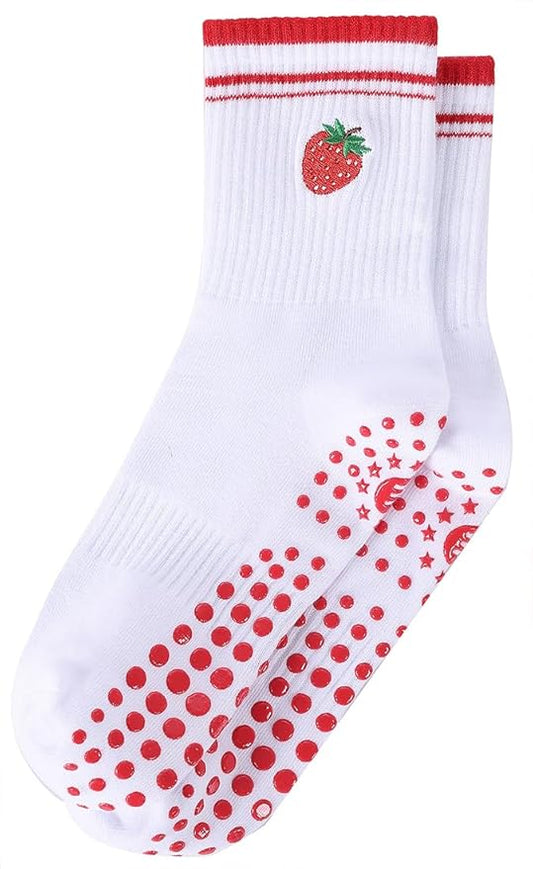 EUDOLAH Cute Yoga Socks for Women Pilates Barre Breathable Non-Slip Crew Grip Sock With Stripes Anti-friction Athletic Socks