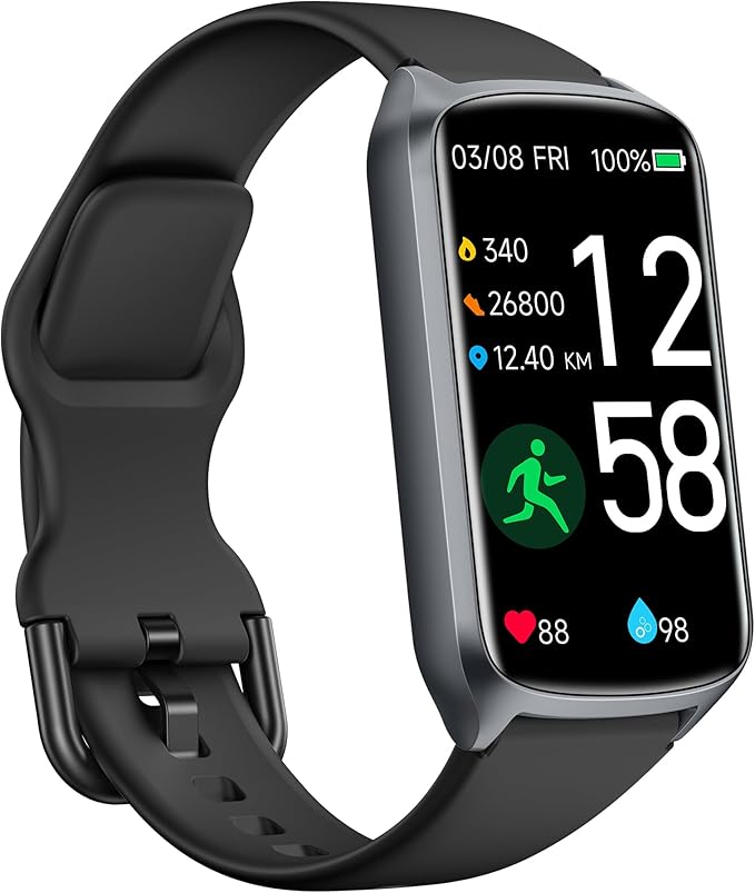 Health Fitness Tracker with 24/7 Heart Rate, Blood Oxygen, Blood Pressure, Sleep Tracker, 5ATM Waterproof Activity Trackers with Step Tracker, Pedometer (S & L Bands Included)