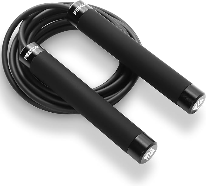 FEECCO 1/2 lb Weighted Jump Rope for Boxing, Cardio, Crossfit Workout, 8~11ft Range Adjustable Length Steel Ropes with Ball Bearings and Metal Handles, Suitable for Men and Women