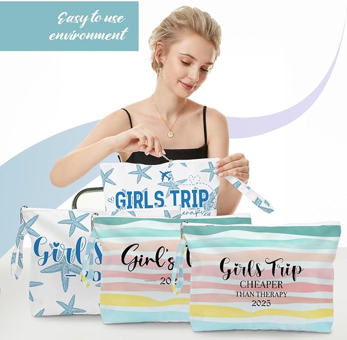 Fokongna 4PCS Girls Trip Gifts Favors Rainbow Starfish Wet Bag Wet Dry Bag Beach Bag for Swimsuit Toiletry Bag Travel Essentials For Women, Beach Travel Gym Wet Dry Bag for Swimsuit Dirty Diaper Bag