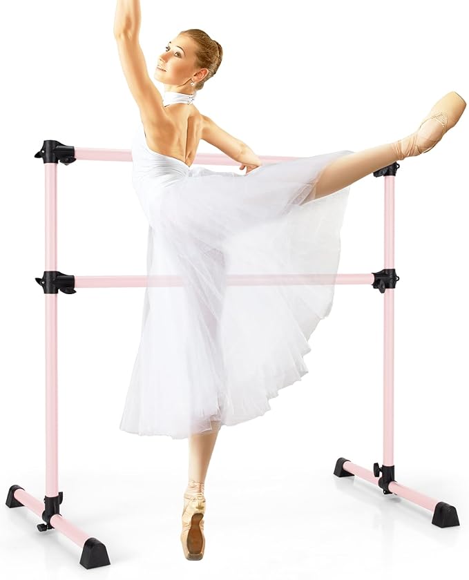 GOFLAME 4FT Ballet Barre Portable, Freestanding Double Ballet Barre Height Adjustable with Anti Slip Base, Heavy Duty Stretch Dance Bar for Home Workout