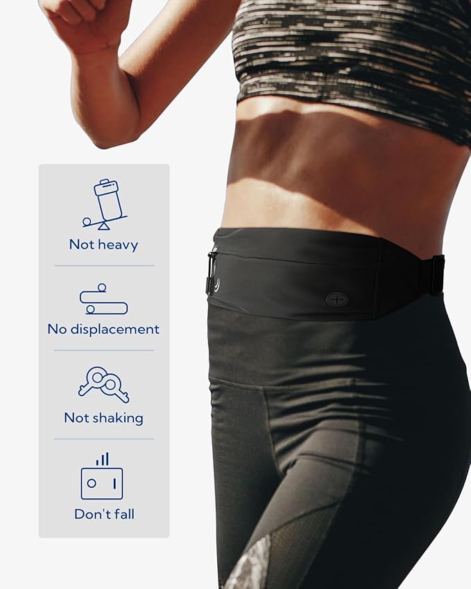 WATERFLY Running Belt Fanny Pack: Runner Marathon Jogging Waist Pack Sport Workout Exercise Fitness Phone Holder Belt for Men Women Jogger Slim Waistband Black