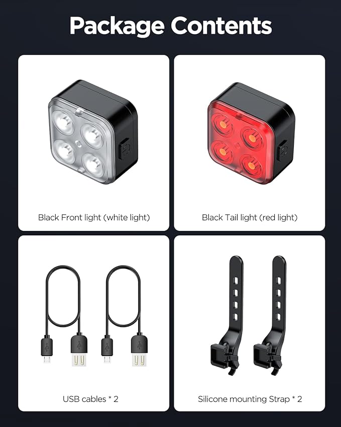 AKALE Rechargeable Bike Light Set, LED Bicycle Lights Front and Rear, 650mah Lithium Battery, Bike Headlight, IPX4 Waterproof, Easy to Install for Men Women Road