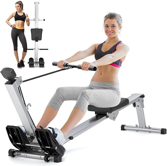 Rowing Machine for Home Use, LUBBYGIM Rowing Machine Foldable Rower with LCD Monitor - Hyper-Quiet & Smooth - 2024 Upgraded Version with 300LBS Loading Capacity